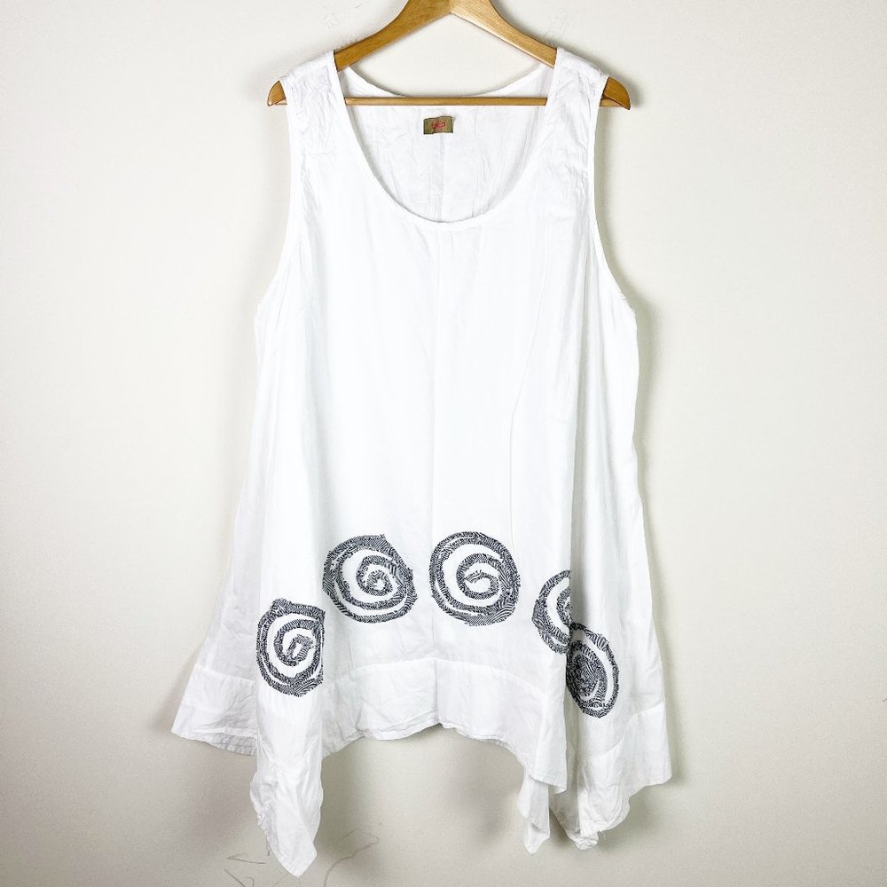 Women’s White Sleeveless Tunic with Spiral Embroidery